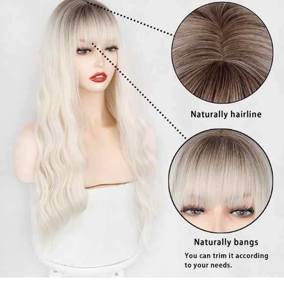 New Long Wavy Ombre Synthetic Wig with Bangs